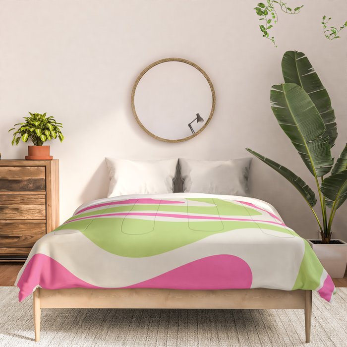 Retro Modern Liquid Swirl in Raspberry Pink and Lime Green Comforter Gallery Image 3
