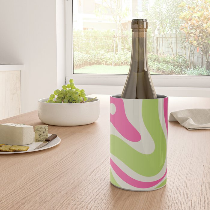 Retro Modern Liquid Swirl in Raspberry Pink and Lime Green Wine Chiller Gallery Image 4