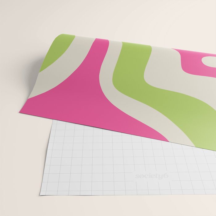 Retro Modern Liquid Swirl in Raspberry Pink and Lime Green Wrapping Paper Gallery Image 2