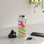 Retro Modern Liquid Swirl in Raspberry Pink and Lime Green Water Bottle Gallery Image 4
