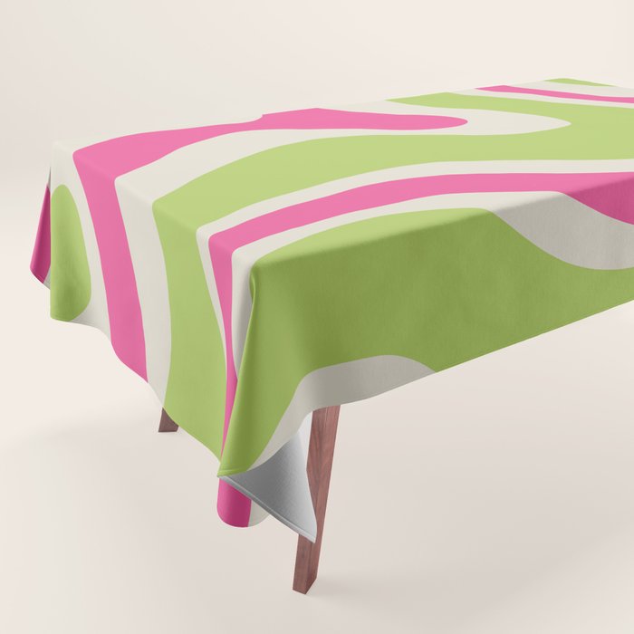 Retro Modern Liquid Swirl in Raspberry Pink and Lime Green Tablecloth Gallery Image 1