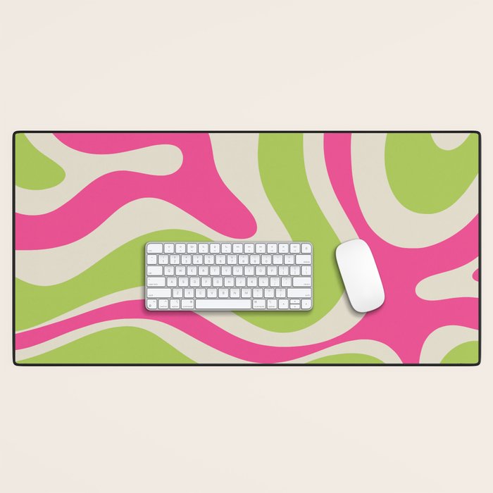 Retro Modern Liquid Swirl in Raspberry Pink and Lime Green Desk Mat Gallery Image 1