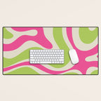Retro Modern Liquid Swirl in Raspberry Pink and Lime Green Desk Mat Gallery Image 1