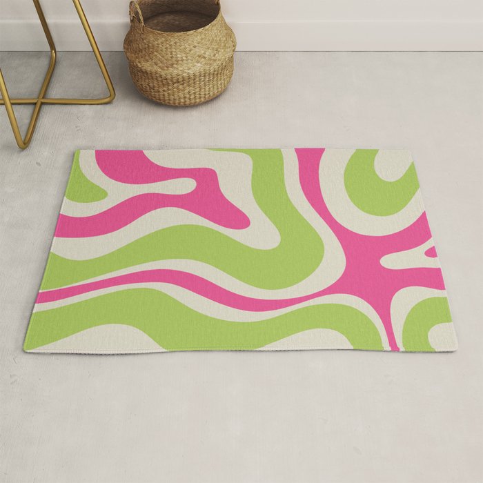 Retro Modern Liquid Swirl in Raspberry Pink and Lime Green Rug Gallery Image 1