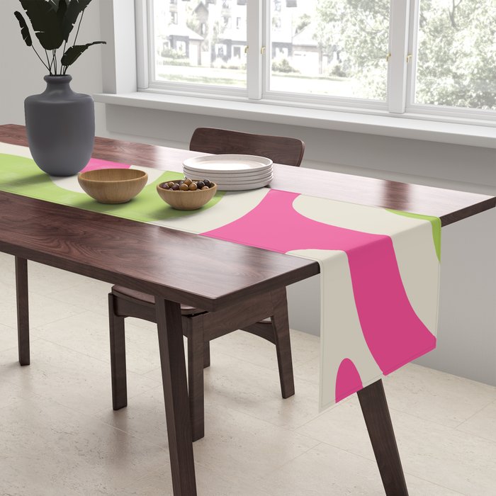 Retro Modern Liquid Swirl in Raspberry Pink and Lime Green Table Runner Gallery Image 2