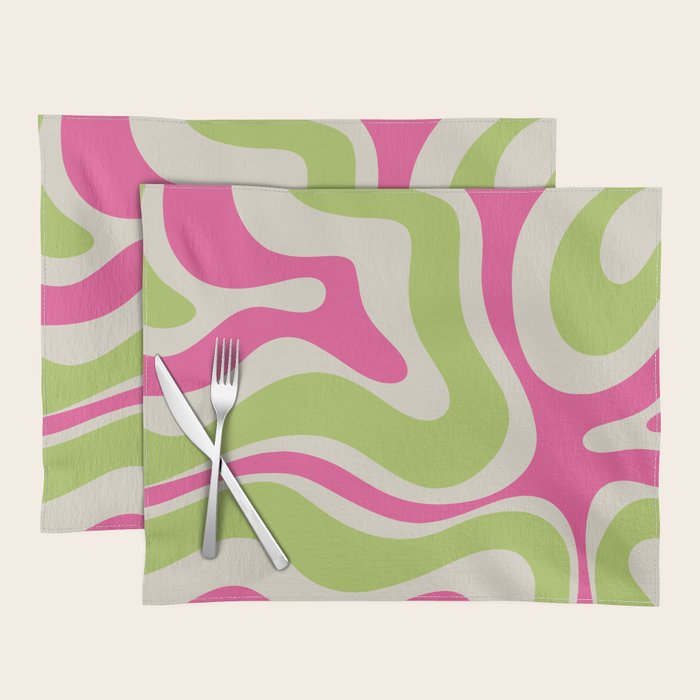 Retro Modern Liquid Swirl in Raspberry Pink and Lime Green Placemat Gallery Image 1