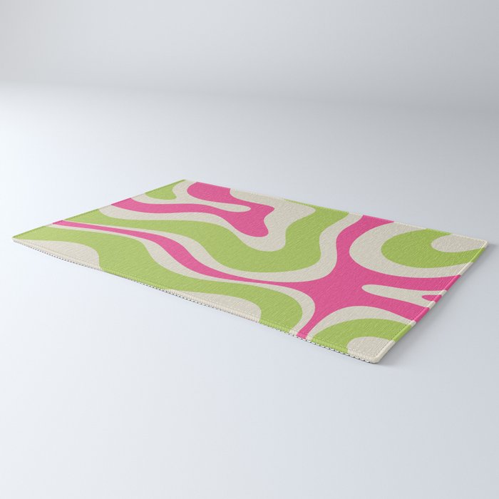 Retro Modern Liquid Swirl in Raspberry Pink and Lime Green Rug Gallery Image 3