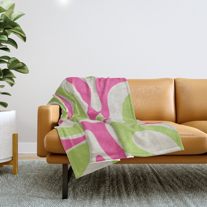 Retro Modern Liquid Swirl in Raspberry Pink and Lime Green Throw Blanket Gallery Image 1