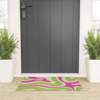 Retro Modern Liquid Swirl in Raspberry Pink and Lime Green Welcome Mat Gallery Image 3
