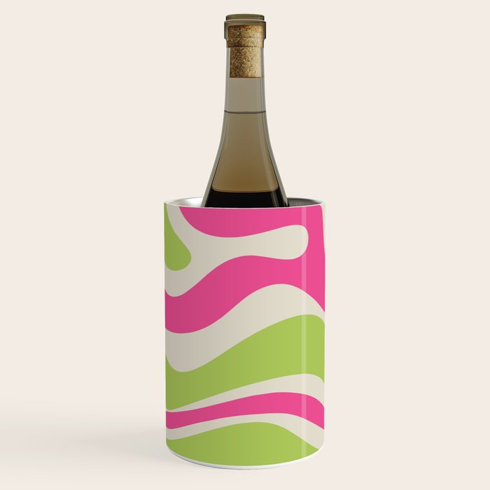 Retro Modern Liquid Swirl in Raspberry Pink and Lime Green Wine Chiller Gallery Image 2