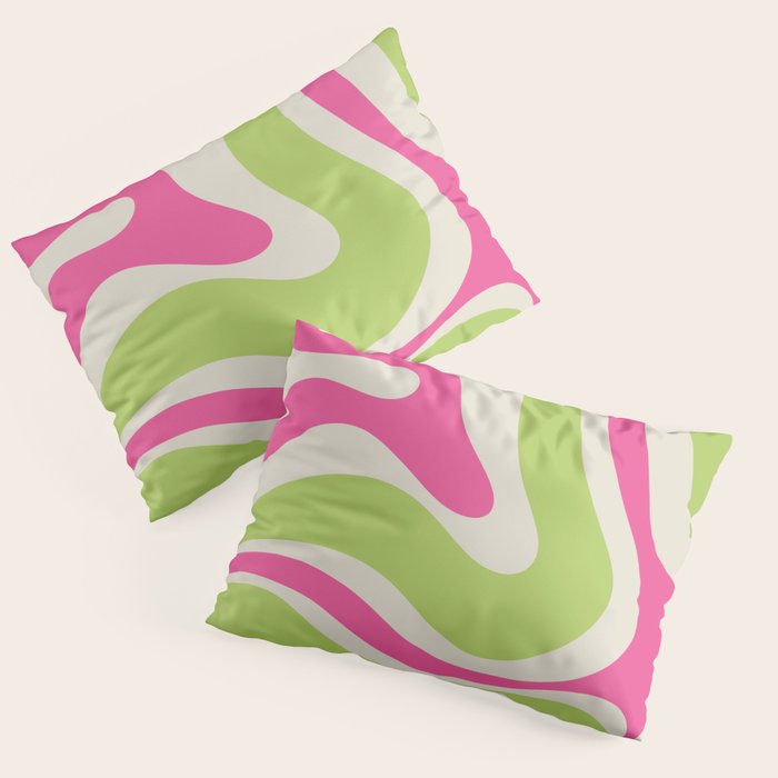 Retro Modern Liquid Swirl in Raspberry Pink and Lime Green Pillow Sham Gallery Image 3