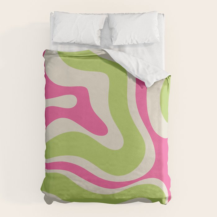 Retro Modern Liquid Swirl in Raspberry Pink and Lime Green Duvet Cover Gallery Image 6