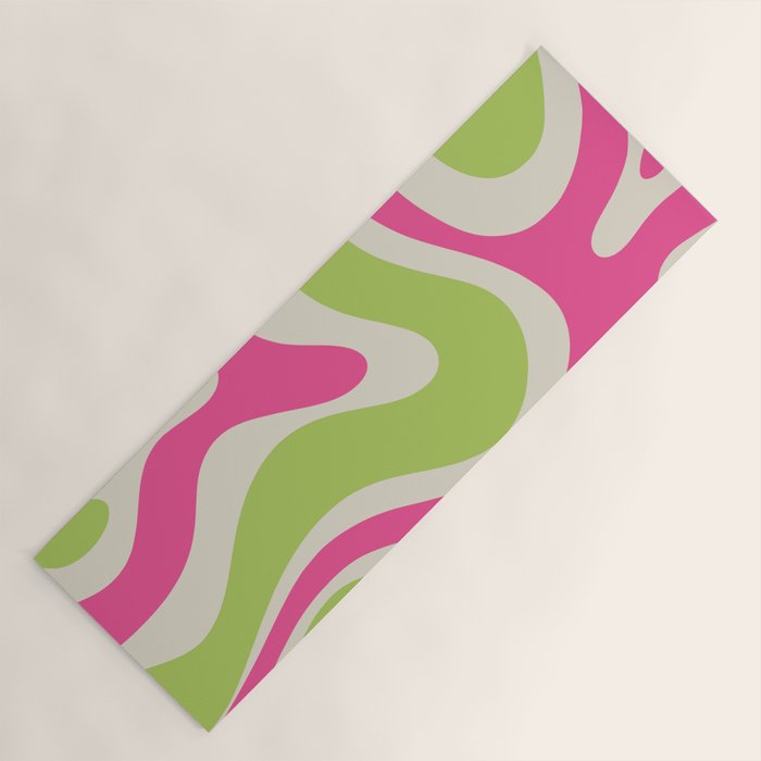 Retro Modern Liquid Swirl in Raspberry Pink and Lime Green Yoga Mat Gallery Image 1