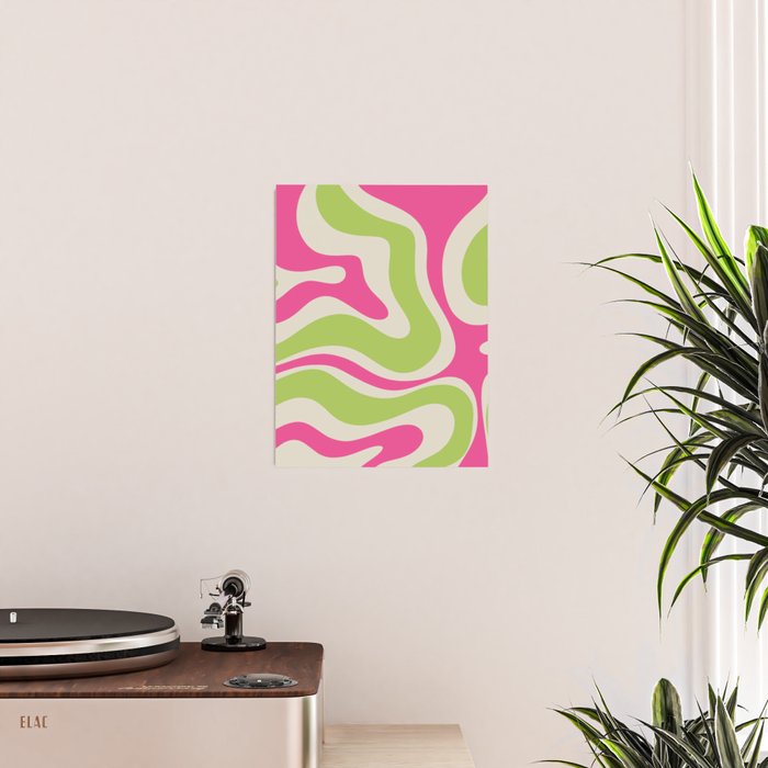 Retro Modern Liquid Swirl in Raspberry Pink and Lime Green Poster Gallery Image 2