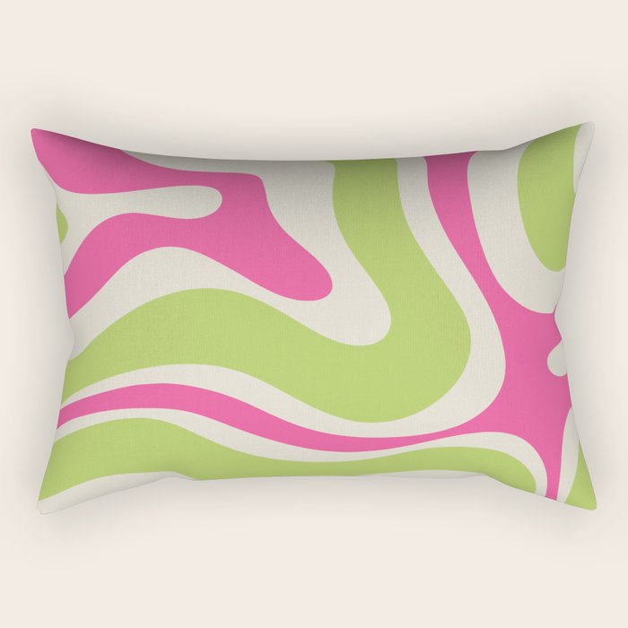 Retro Modern Liquid Swirl in Raspberry Pink and Lime Green Rectangular Pillow Gallery Image 2