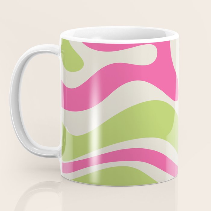 Retro Modern Liquid Swirl in Raspberry Pink and Lime Green Coffee Mug Gallery Image 3
