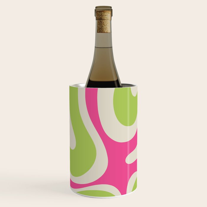 Retro Modern Liquid Swirl in Raspberry Pink and Lime Green Wine Chiller Gallery Image 3