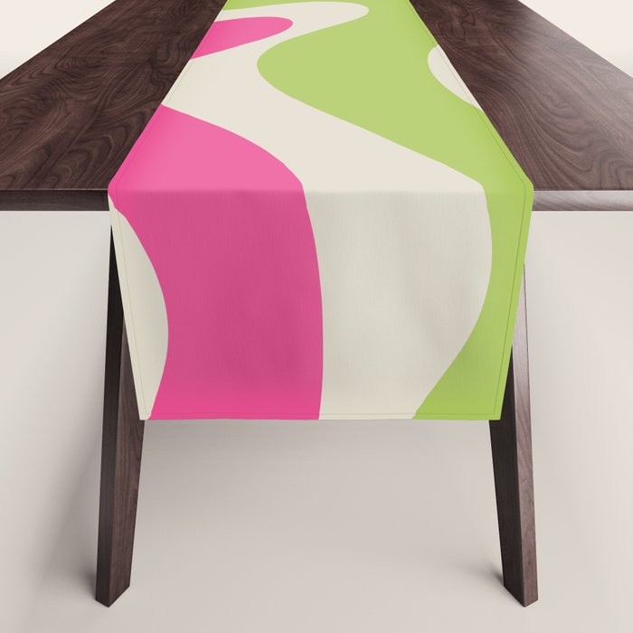 Retro Modern Liquid Swirl in Raspberry Pink and Lime Green Table Runner Gallery Image 1