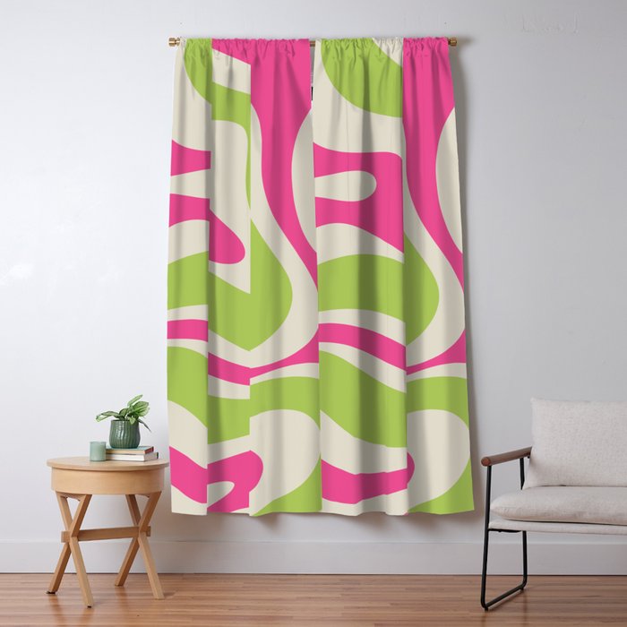 Retro Modern Liquid Swirl in Raspberry Pink and Lime Green Window Curtain Gallery Image 5