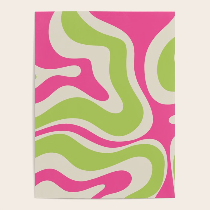 Retro Modern Liquid Swirl in Raspberry Pink and Lime Green Poster Gallery Image 1