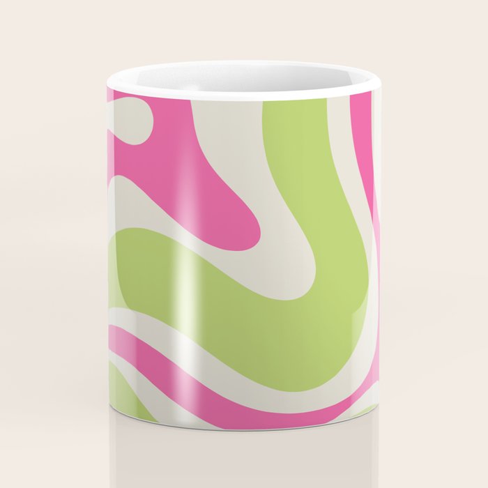 Retro Modern Liquid Swirl in Raspberry Pink and Lime Green Coffee Mug Gallery Image 4