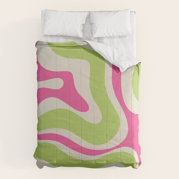 Retro Modern Liquid Swirl in Raspberry Pink and Lime Green Comforter Gallery Image 6