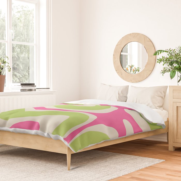 Retro Modern Liquid Swirl in Raspberry Pink and Lime Green Duvet Cover Gallery Image 2