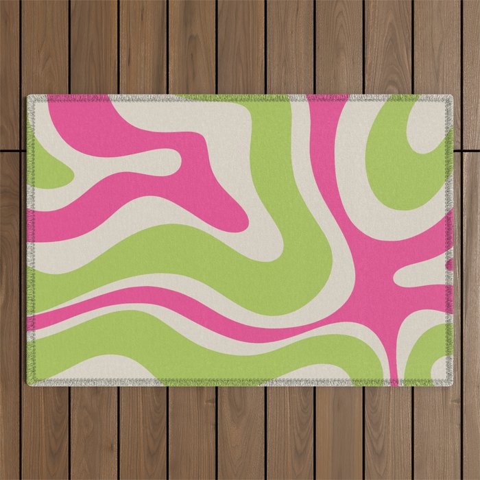 Retro Modern Liquid Swirl in Raspberry Pink and Lime Green Outdoor Rug Gallery Image 1