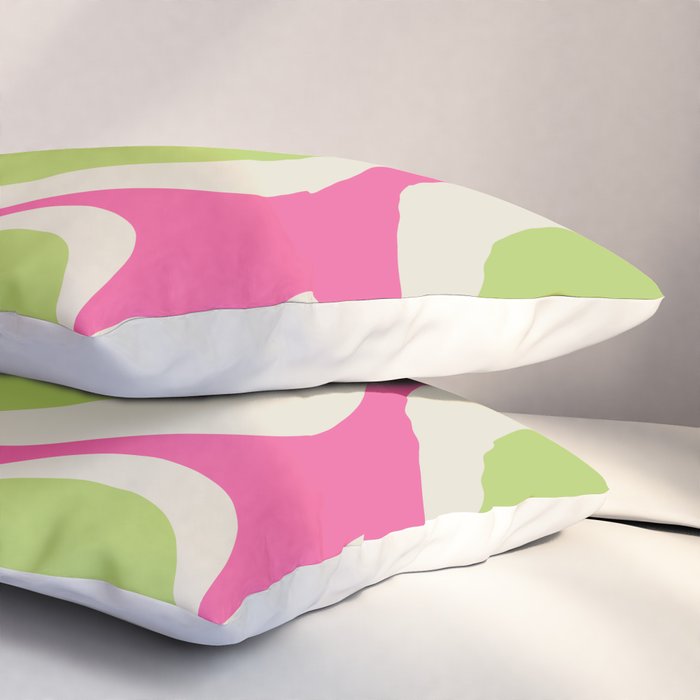 Retro Modern Liquid Swirl in Raspberry Pink and Lime Green Pillow Sham Gallery Image 3