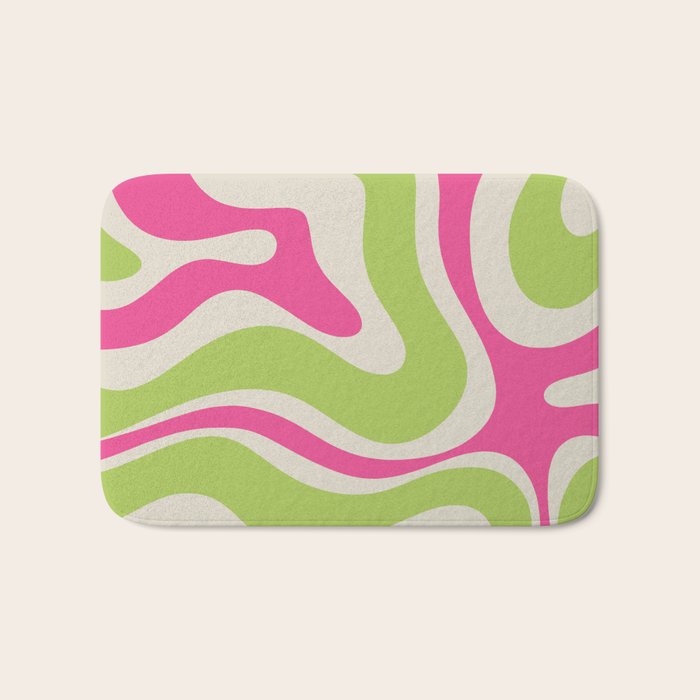 Retro Modern Liquid Swirl in Raspberry Pink and Lime Green Bath Mat Gallery Image 1