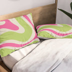 Retro Modern Liquid Swirl in Raspberry Pink and Lime Green Pillow Sham Gallery Image 2