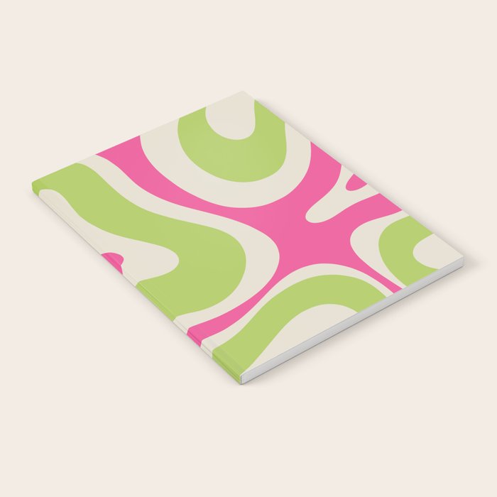 Retro Modern Liquid Swirl in Raspberry Pink and Lime Green Notebook Gallery Image 2