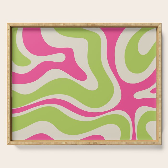 Retro Modern Liquid Swirl in Raspberry Pink and Lime Green Serving Tray Gallery Image 1