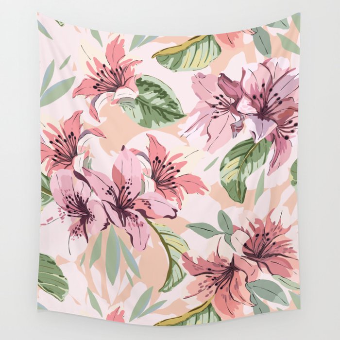 Pastel pink tropical bloom A Wall Tapestry Gallery Image 4
