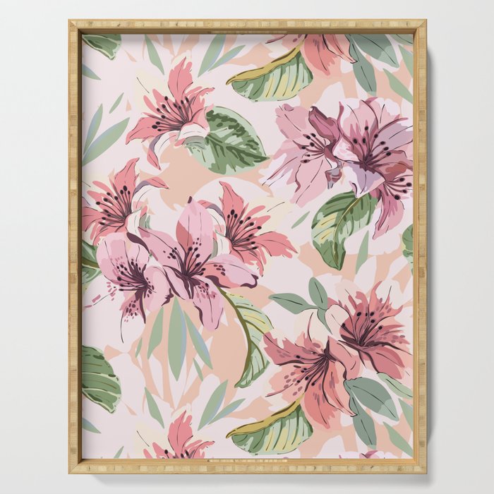 Pastel pink tropical bloom A Serving Tray Gallery Image 1