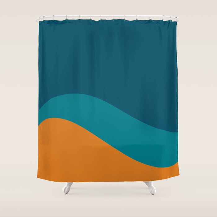 Moderna Bold Wave - Minimalism in Blue, Teal, and Orange Shower Curtain Gallery Image 1