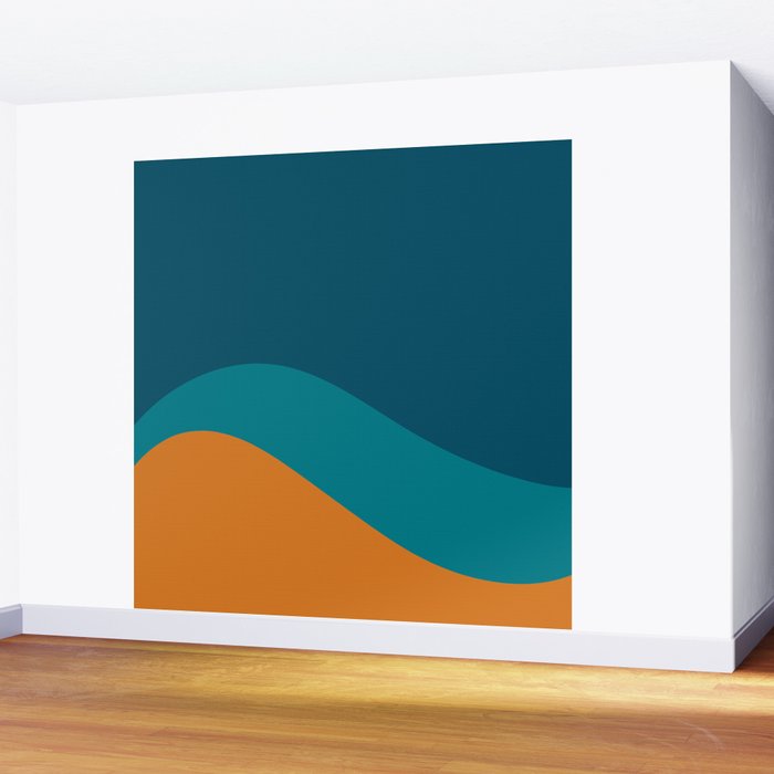 Moderna Bold Wave - Minimalism in Blue, Teal, and Orange Wall Mural Gallery Image 2
