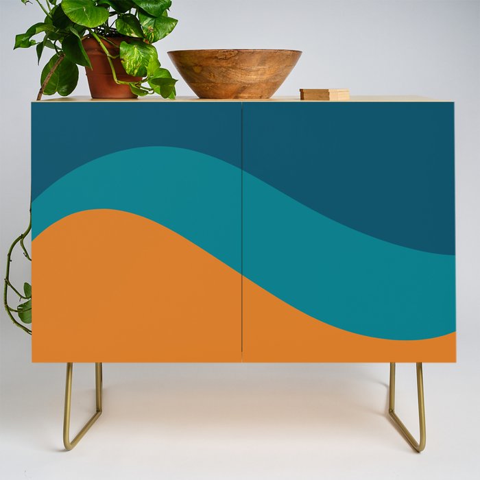 Moderna Bold Wave - Minimalism in Blue, Teal, and Orange Credenza Gallery Image 1