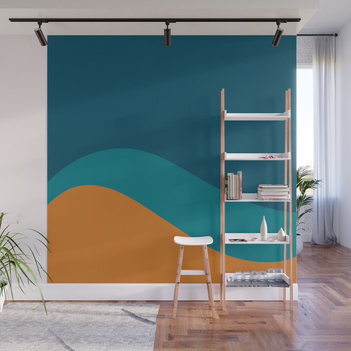 Moderna Bold Wave - Minimalism in Blue, Teal, and Orange Wall Mural Gallery Image 1
