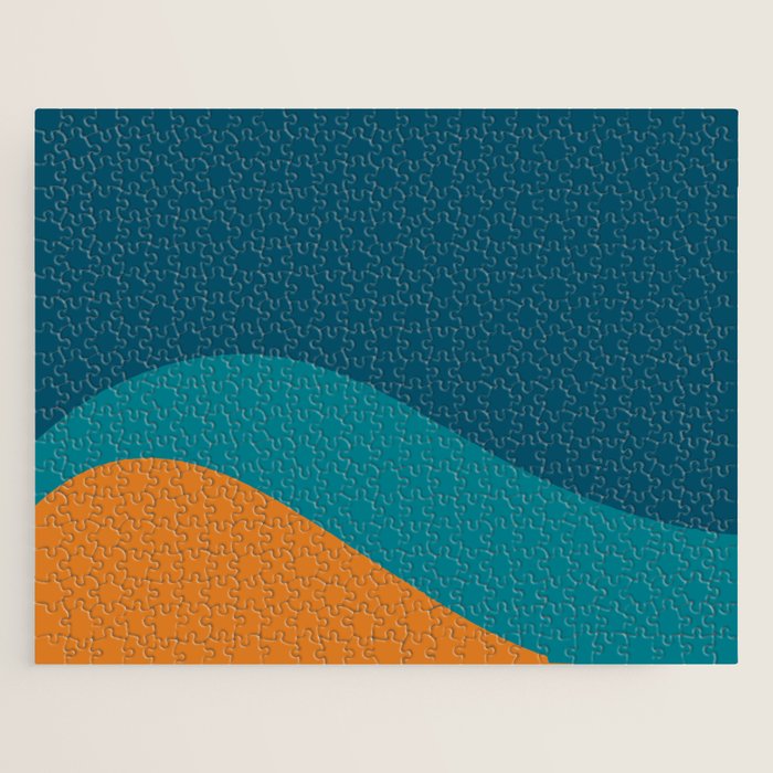 Moderna Bold Wave - Minimalism in Blue, Teal, and Orange Jigsaw Puzzle