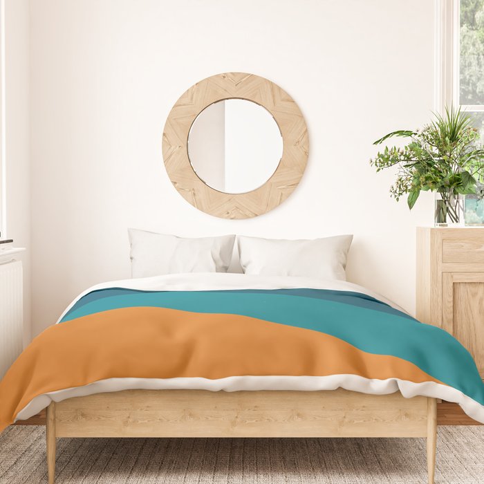 Moderna Bold Wave - Minimalism in Blue, Teal, and Orange Duvet Cover Gallery Image 3