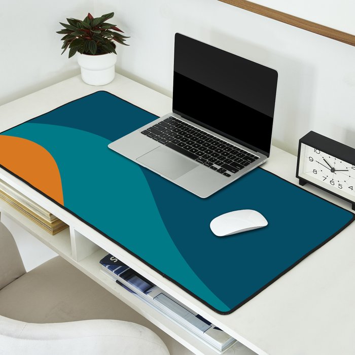 Moderna Bold Wave - Minimalism in Blue, Teal, and Orange Desk Mat Gallery Image 2