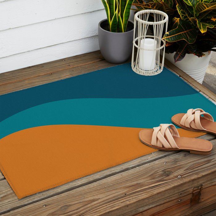 Moderna Bold Wave - Minimalism in Blue, Teal, and Orange Outdoor Rug Gallery Image 2