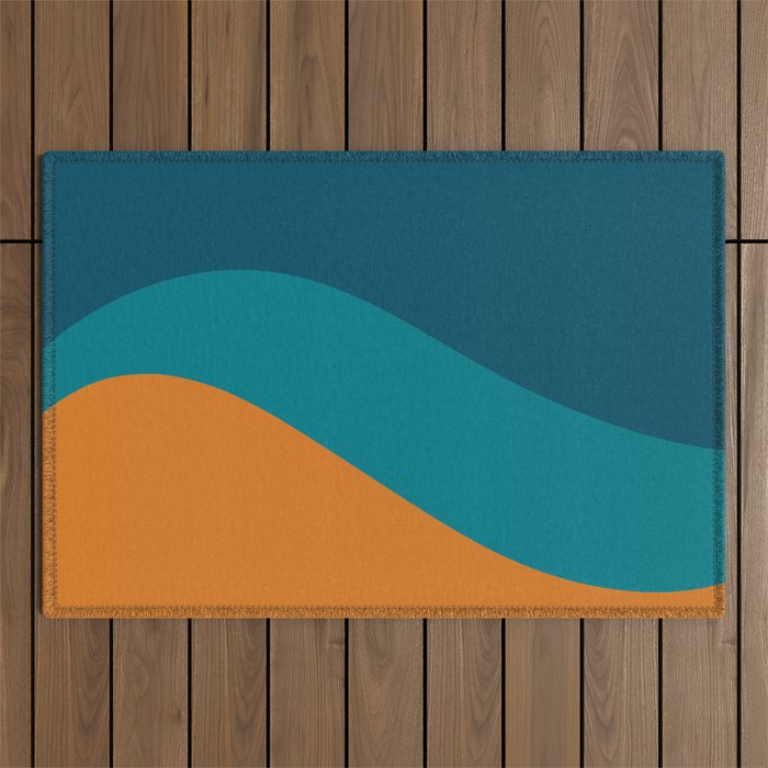Moderna Bold Wave - Minimalism in Blue, Teal, and Orange Outdoor Rug Gallery Image 1