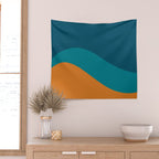 Moderna Bold Wave - Minimalism in Blue, Teal, and Orange Wall Tapestry Gallery Image 2
