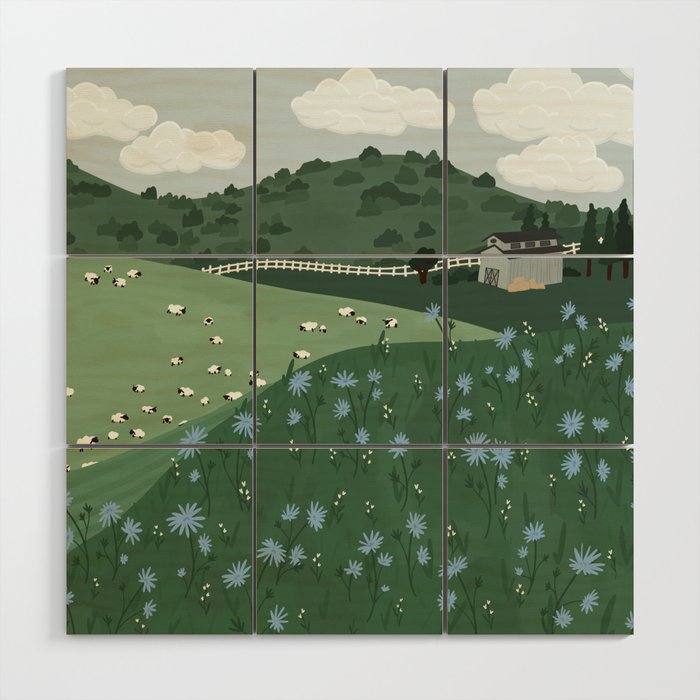 Countryside with Sheep Wood Wall Art Gallery Image 1