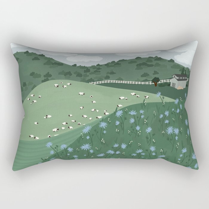 Countryside with Sheep Rectangular Pillow Gallery Image 2