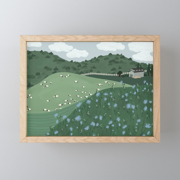 Countryside with Sheep Mini Art Print Gallery Image 1