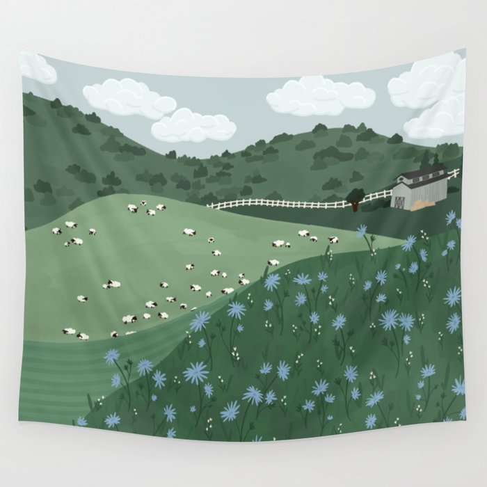 Countryside with Sheep Wall Tapestry Gallery Image 4