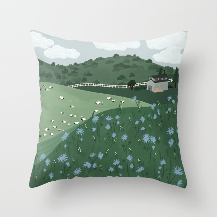Countryside with Sheep Throw Pillow Gallery Image 1